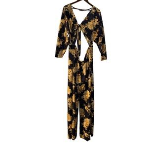 PrettyLittleThings‎ Contrasting Dragon Women Black Tie Front Jumpsuit NWT Large
